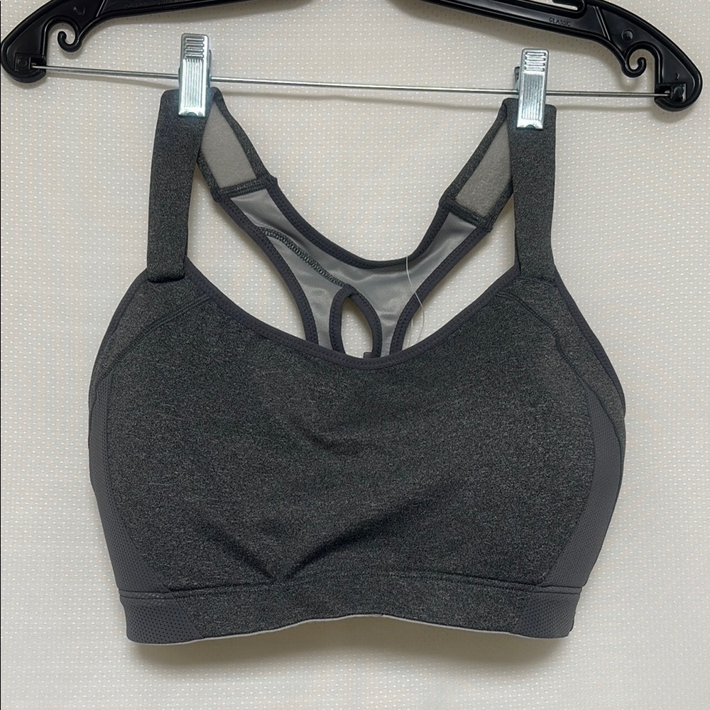 Gray Heathered Sports Bra with Geometric Racerback